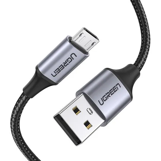 Cáp UGREEN USB 2.0 A đến Micro USB Mạ niken Bện nhôm 2m (Đen)